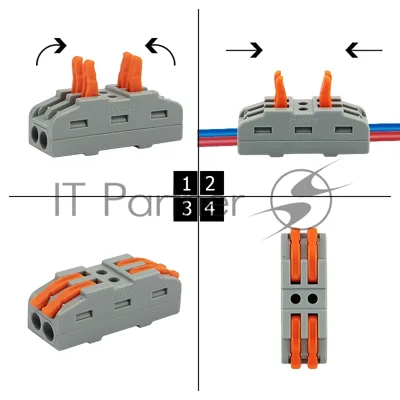 Клемма СМК 222-422 проходная 2 полюса (0,08-4 мм²), серый (5 шт./уп.) Rexant