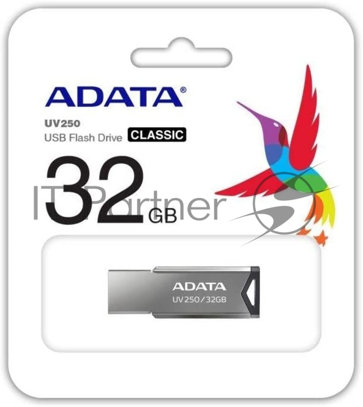 Флешка USB ADATA UV250 (AUV250-32G-RBK), 32Gb, USB 2.0, R/W 25/10, серебристый