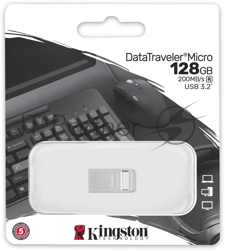 Флешка USB Kingston DataTraveler Micro (DTMC3G2/128Gb), 128Gb, USB 3.2 Gen 1, R/W 200/60, серебристый