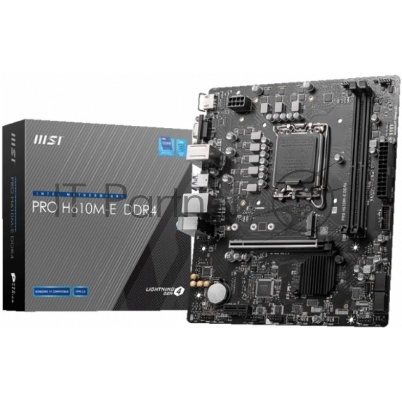 Материнская плата MSI PRO H610M-E DDR4, LGA1700, Intel H610, 2xDDR4, 4xSATA, 1xM.2, 1xPCIe 4.0 x16, 1xPCIe x1, HDMI, D-Sub, 1x1Gb LAN, 3x3.5 мм, 7.1, microATX