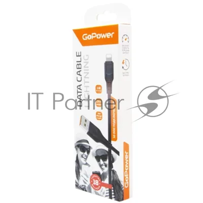Кабель GoPower GP01L USB (m)-Lightning (m) 1.0м 2.4A ПВХ черный (1/800)