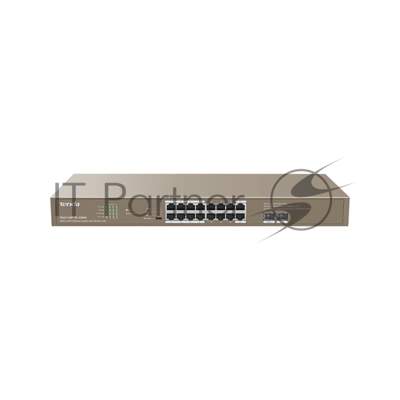 Коммутатор Tenda TEG1118P-16-250W, 16×1 Гбит/с PoE + 2×1 Гбит/с SFP, неуправляемый