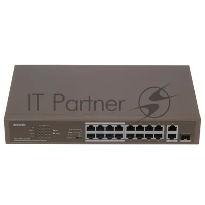 Коммутатор Tenda TEF1118P-16-150W, 16×100 Мбит/с PoE + 2×1 Гбит/с Uplink + 1×1 Гбит/с SFP, неуправляемый