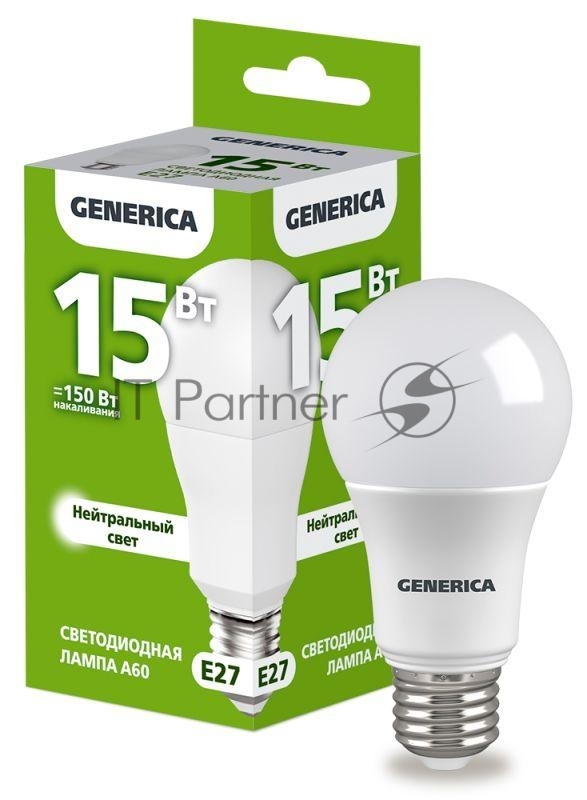 Лампа светодиодная GENERICA LL-A60-15-230-40-E27-G A60 15Вт грушевидная 4000К E27 230В