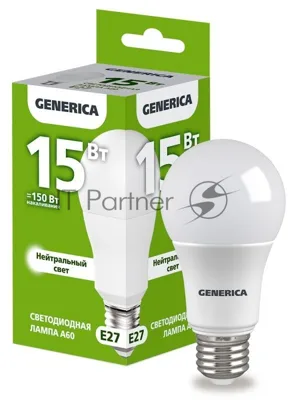Лампа светодиодная GENERICA LL-A60-15-230-40-E27-G A60 15Вт грушевидная 4000К E27 230В