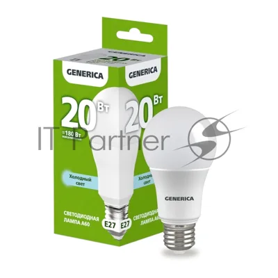 Лампа светодиодная GENERICA LL-A60-20-230-65-E27-G A60 20 Вт грушевидная 6500К E27 230В