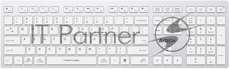 Клавиатура беспроводная A4Tech Fstyler FBX50C, USB, Bluetooth/Радиоканал, белый