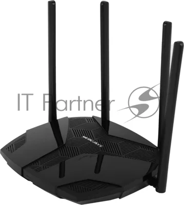 Двухдиапазонный роутер MERCUSYS MR80X AX3000 Wi-Fi 6, до 574 Мбит/с на 2,4 ГГц + до 2402 Мбит/с на 5 ГГц,4 фиксированные внешние антенны, 3 гигабитных порта LAN, 1 гигабитный порт WAN