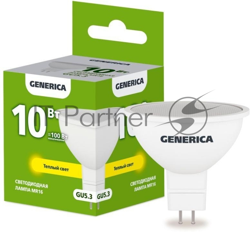 Лампа cветодиодная LED MR16 IEK LL-MR16-10-230-30-GU5-G софит 10Вт 230В 3000К GU5.3 GENERICA