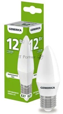 Лампа светодиодная GENERICA LL-C35-12-230-40-E27-G C35 12Вт свеча 4000К E27 230В