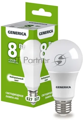 Лампа cветодиодная LED A60 IEK LL-A60-08-230-40-E27-G груша 8Вт 230В 4000К E27 GENERICA