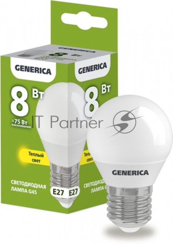 Лампа cветодиодная LED G45 IEK LL-G45-08-230-30-E27-G шар 8Вт 230В 3000К E27 GENERICA