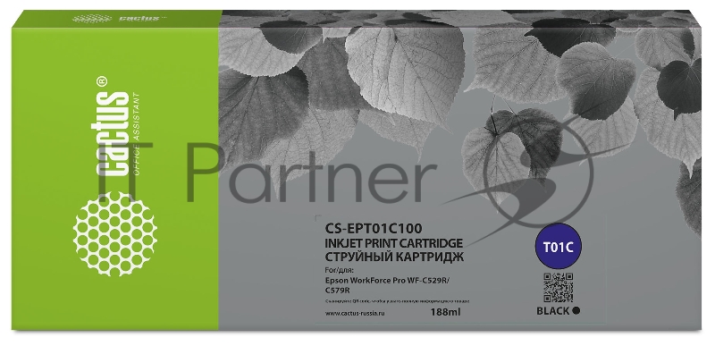 Картридж струйный Cactus CS-EPT01C100 (T01C1) черный (188 мл) для Epson WorkForce Pro WF-C529RDTW/WF-C579RD2TWF/WF-C579RDTWF Pro