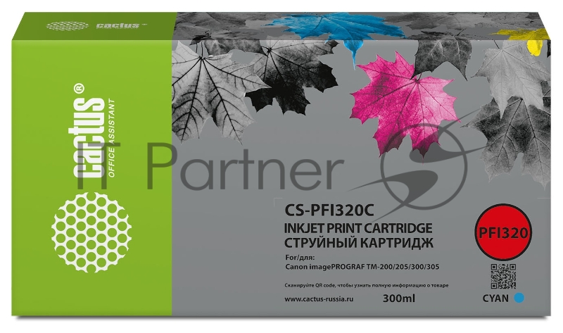 Картридж струйный Cactus CS-PFI320C голубой (300мл) для Canon imagePROGRAF TM-200/TM-200 MFP L24ei/TM-205/TM-300