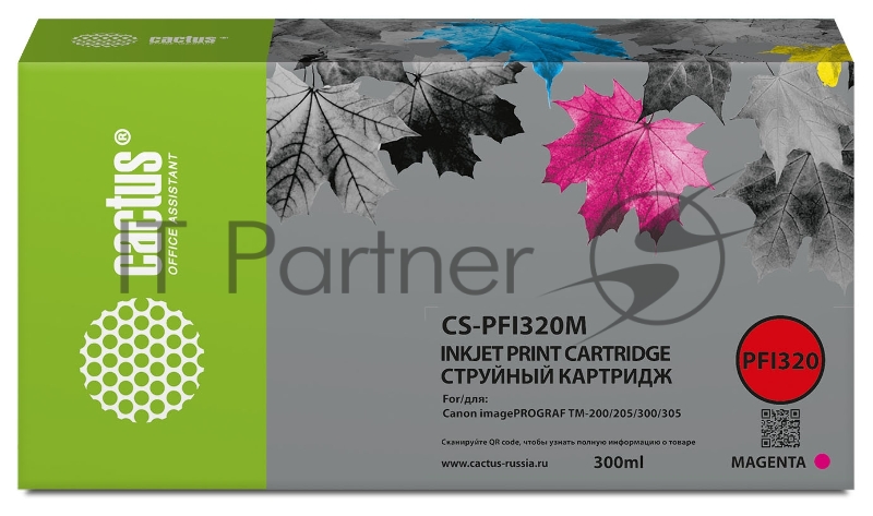 Картридж струйный Cactus CS-PFI320M пурпурный (300мл) для Canon imagePROGRAF TM-200/TM-200 MFP L24ei/TM-205/TM-300