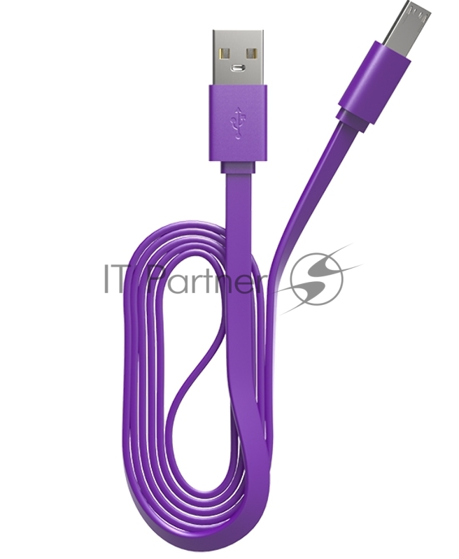 Кабель Maxvi MC-01LF purple USB-A - microUSB, 2A Плоский кабель, ток макс. нагрузки 2А, макс. напряжение 5V; стандарт USB 2.0; длина разъема microUSB 10 мм, длина 1м, материал PVC, фиолетовый