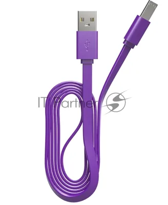 Кабель Maxvi MC-01LF purple USB-A - microUSB, 2A Плоский кабель, ток макс. нагрузки 2А, макс. напряжение 5V; стандарт USB 2.0; длина разъема microUSB 10 мм, длина 1м, материал PVC, фиолетовый
