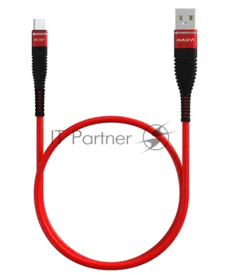 Кабель Maxvi MC-05T red USB-A - Type-C, 2A ток макс. нагрузки 2А, макс. напряжение 5V; стандарт USB 2.0; длина 1м, оплетка TPU, металлические корпуса разъемов, цвет красный