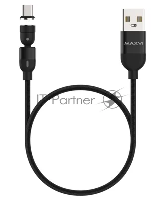 Кабель Maxvi MCm-02T black, USB-A - Type-C, 2A, магнитный разъем, LED ток макс. нагрузки 2А, макс. напряжение 5V; стандарт USB 2.0; длина 1.5м, нейлоновая оплетка, съемный магнитный коннектор, LED подсветка, черный