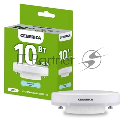 Лампа светодиодная GENERICA LL-T80-10-230-65-GX53-G T80 10 Вт таблетка 6500К GX53 230В