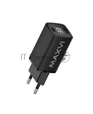 Сетевое зарядное устройство Maxvi A402PD LED 33W, 1xUSB-A, 1xUSB-C, черный