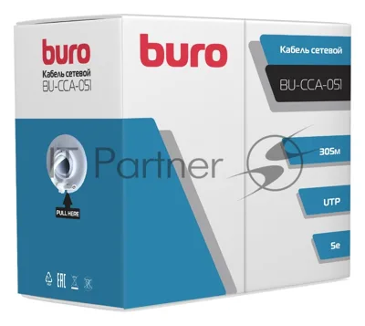 Кабель сетевой Buro BU-CCA-051 UTP 4 пары cat5E solid 0.50мм CCA 305м серый