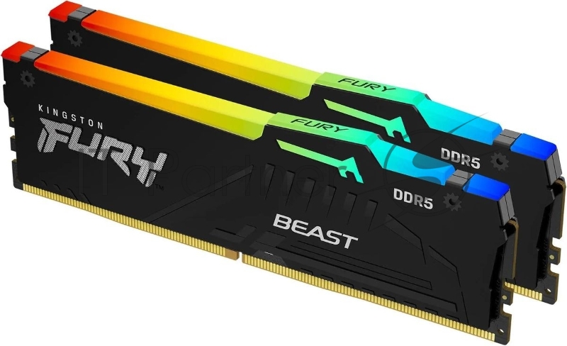 Оперативная память Kingston Fury Beast, DDR5, 32GB (2x16GB), 5200MHz, CL40, DIMM, с радиаторами, RGB, черный