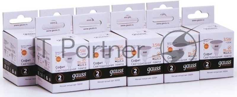 Лампа светодиодная Gauss Elementary MR16 3.5Вт цок.: GU5.3 спот 220B 3000K св. свеч. бел. теп. (упак.: 10 шт) (13514)