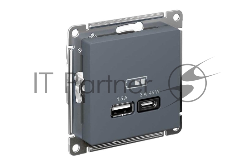 Розетка SE AtlasDesign USB A + тип-C 45W высокоскор. заряд. QC, PD, мех. грифель