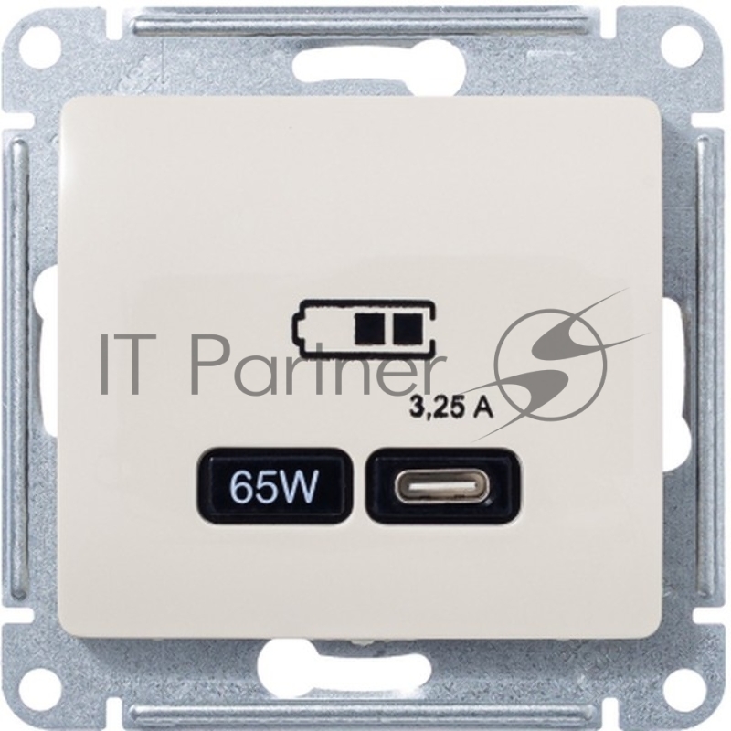 Розетка USB SE тип-C 65W высокоскор.заряд. QC, PD, мех. Glossa бежевый