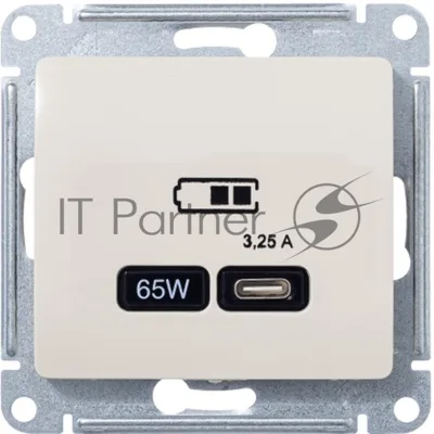 Розетка USB SE тип-C 65W высокоскор.заряд. QC, PD, мех. Glossa бежевый