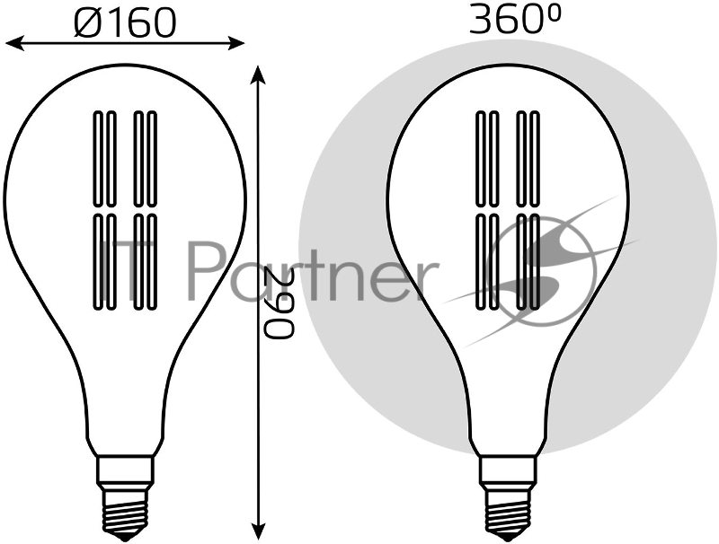 Лампа cветодиодная Gauss Filament PS160 6W 330lm 4000К Е27 gray straight LED