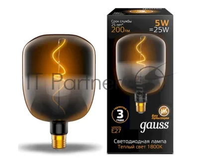 Лампа светодиодная Gauss Filament V140 5W 200lm 1800К Е27 black-clear flexible LED