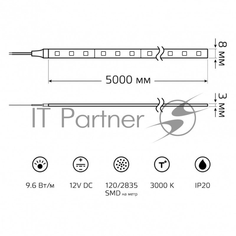 Лента светодиодная Elementary 2835/120-SMD 9.6W 12V DC теплый белый IP20 (ZIP bag 5m)