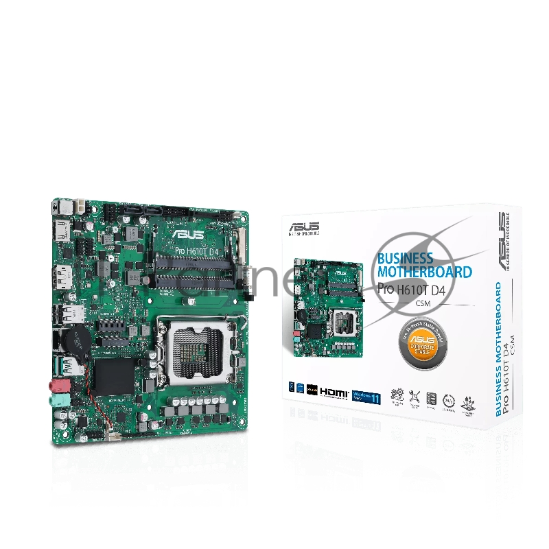 Материнская плата ASUS Pro H610T D4-CSM, LGA1700, Intel H610, 2xDDR4 SO-DIMM, 2xSATA, 1xM.2 PCIe 4.0, 1xDisplayPort, 1xHDMI, 1x 1Gb LAN, 2xUSB 3.2 Gen 2, 2xUSB 2.0, 2x3.5 мм, 7.1, mini-ITX