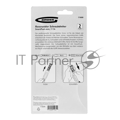 Отвертка реверсивная, механизм SmartPush, mini 11 шт., CrMo Gross