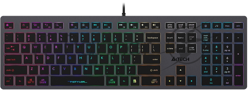 Клавиатура A4Tech Fstyler FX60H проводная, USB Type-A, серый