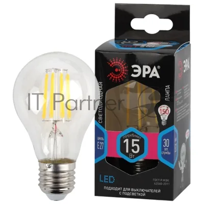 Лампа светодиодная ЭРА F-LED A60-15W-840-E27 Е27/Е27 15Вт филамент груша нейтральный белый свет