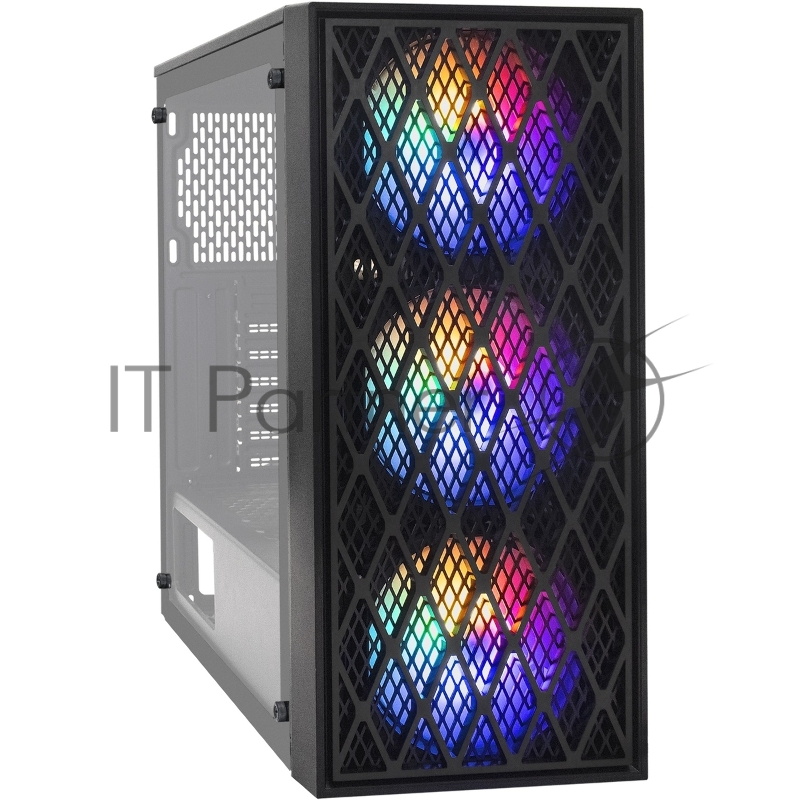 Компьютерный корпус Miditower ExeGate EVO-8243 (ATX, без БП, 2хUSB+1хUSB 3.0, черный, 3 вент. с RGb подсветкой, боковая панель - закаленное стекло)