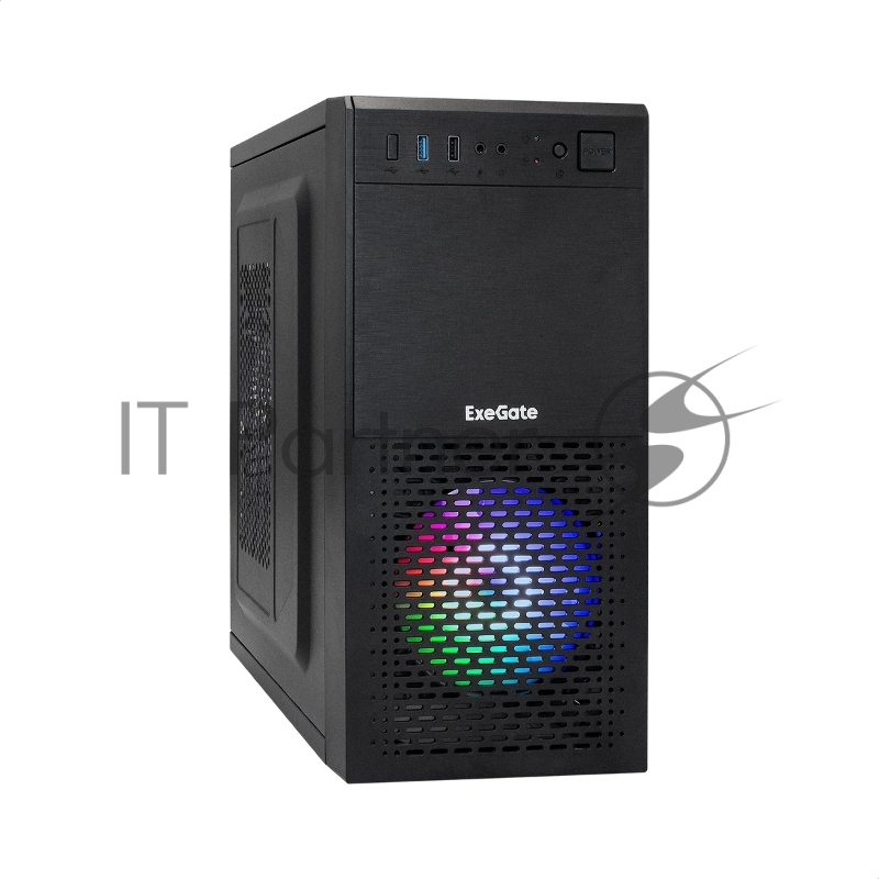 Компьютерный корпус Minitower ExeGate mEVO-7807 (mATX, без БП, 1хUSB+1хUSB 3.0, черный 1x12см с RGb подсветкой)