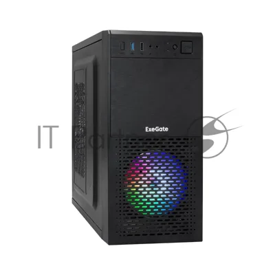 Компьютерный корпус Minitower ExeGate mEVO-7807 (mATX, без БП, 1хUSB+1хUSB 3.0, черный 1x12см с RGb подсветкой)