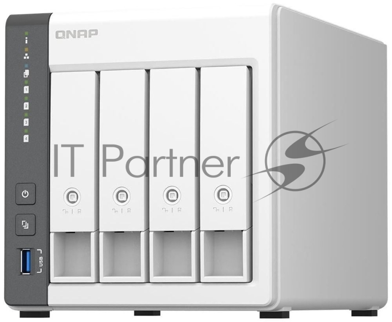 Сетевое хранилище SMB QNAP TS-433-4G NAS 4 HDD trays. ARM 4-core Cortex-A55 2.0GHz, ram 4 Gb (max), 1x1GbE, 1x2.5GbE, 2xUSB 2.0 port,1xUSB 3.2 Gen 1