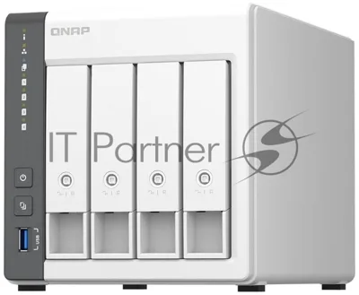 Сетевое хранилище SMB QNAP TS-433-4G NAS 4 HDD trays. ARM 4-core Cortex-A55 2.0GHz, ram 4 Gb (max), 1x1GbE, 1x2.5GbE, 2xUSB 2.0 port,1xUSB 3.2 Gen 1