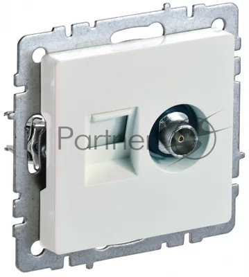 Розетка телевизионная двойная TV+RJ45 IEK BRITE РТВ/РК12-БрЖ кат.5E жемчуг