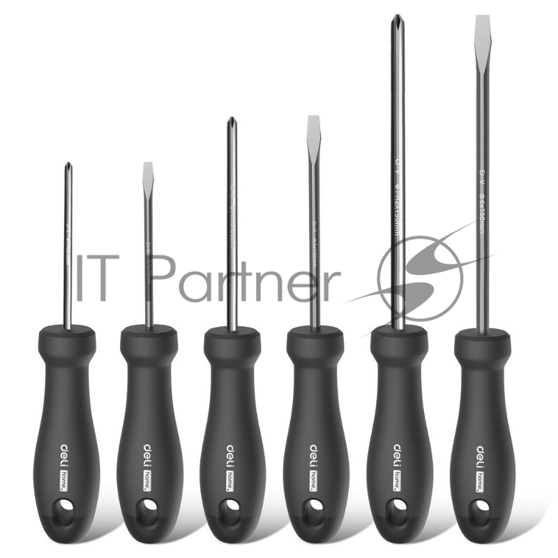 Набор отверток Home Series Deli HT1006 6шт SL3x75+SL5x100+SL6x150+PH0x75+PH1x100+PH2x150 Эксклюзивный дизайн. Рукоятка из высококачественного софттач пластика