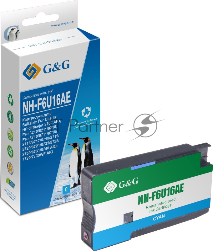 Картридж струйный G&G GG-F6U16AE (F6U16AE) голубой (26 мл) для HP OJ Pro 7740/8210/8218/8710/8715