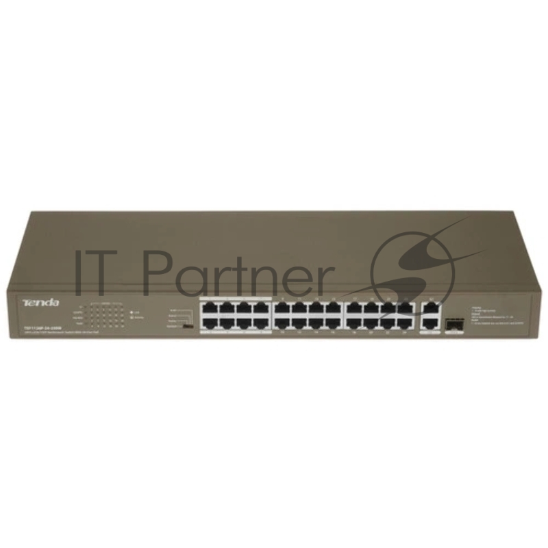 Коммутатор Tenda TEF1126P-24-250W, 24×100 Мбит/с PoE + 1×1 Гбит/с Uplink + 1×1 Гбит/с SFP (комбо), неуправляемый