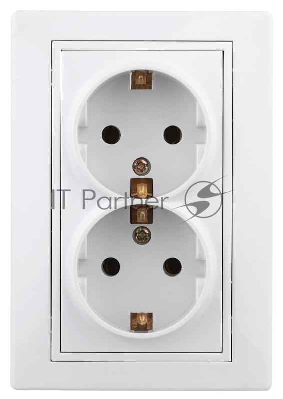 Розетка Intro Plano 1-205-01 с заземлением двойная 2X2P+E Schuko, 16А-250В, IP20, СУ, белый