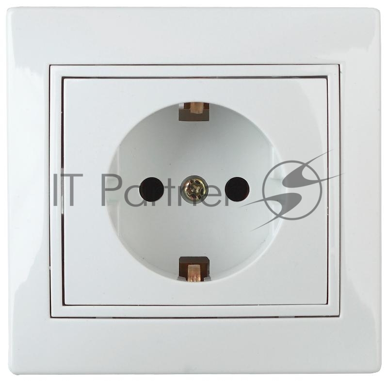Розетка Intro Plano 1-206-01 с заземлением 2P+E Schuko со шторками, 16А-250В, IP20, СУ, белый