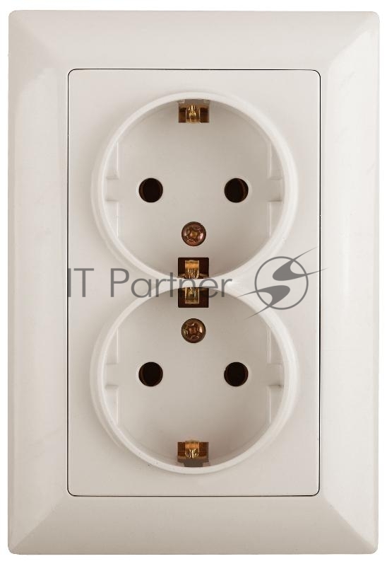 Розетка Intro Solo 4-205-02 с заземлением двойная 2X2P+E Schuko, 16А-250В, IP20, СУ, слоновая кость